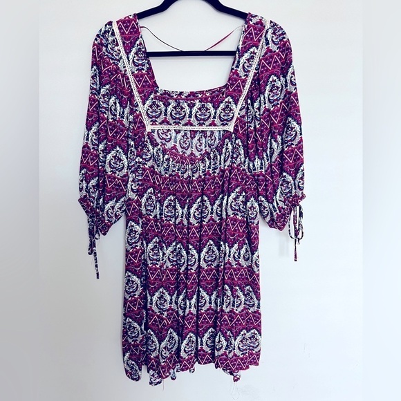 Umgee Boho Babydoll Tunic Mini Dress Size S - Picture 2 of 6
